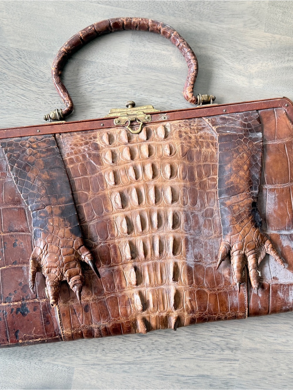 Vintage Brown Crocodile Skin Purse With Claws!!